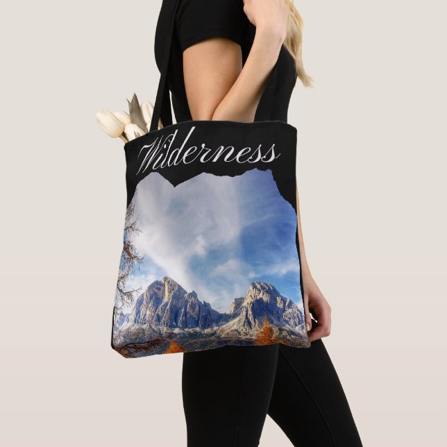 Modern Lake View Waterfall Tote Bag (Close Up)