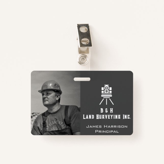 Modern Land Surveyor Business Photo ID Badge (Front with Clip)