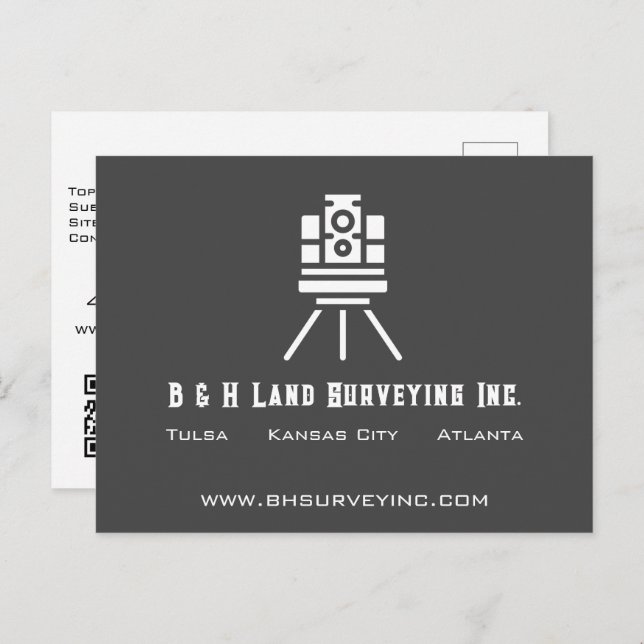 Modern Land Surveyor QR Code Business  Postcard (Front/Back)