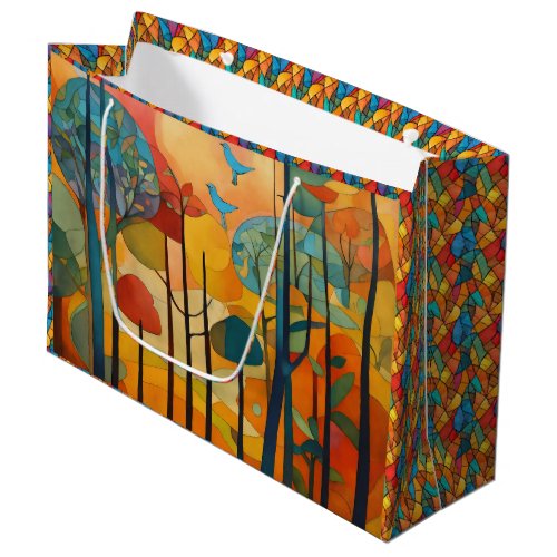 Modern Landscape Stained Glass Forest Large Gift Bag