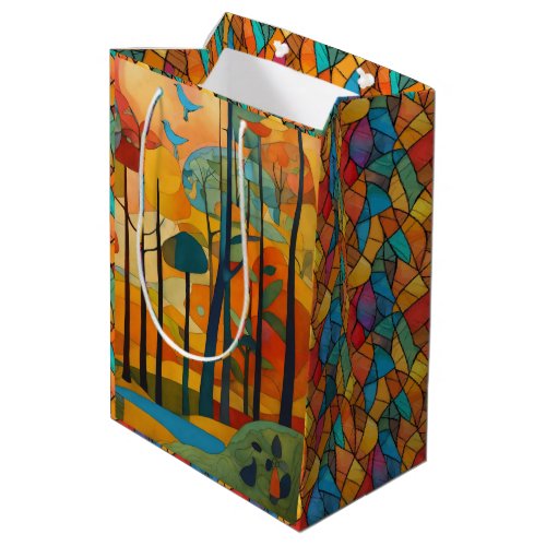 Modern Landscape Stained Glass Forest Medium Gift Bag