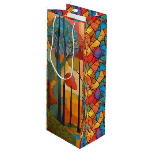Modern Landscape Stained Glass Forest Wine Gift Bag