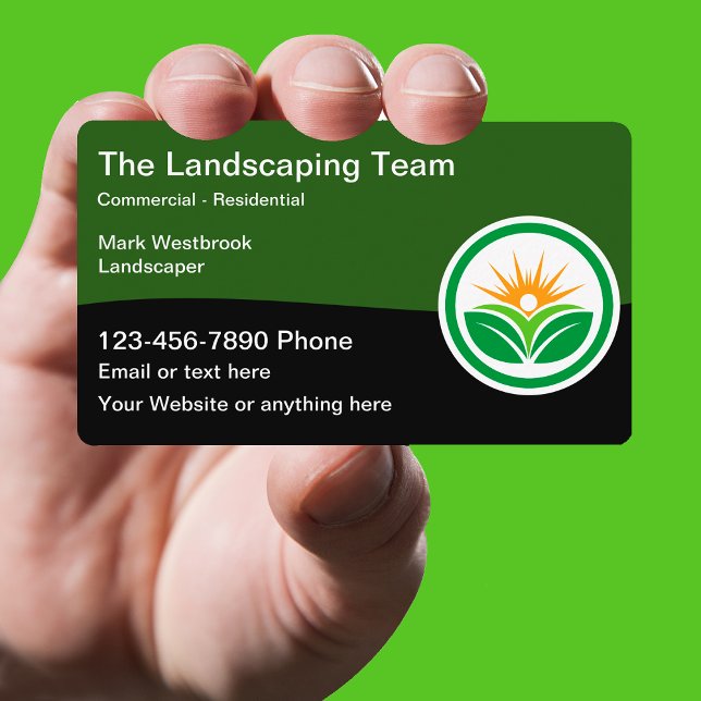 Modern Landscaping Business Cards Logo Template  (Creator Uploaded)