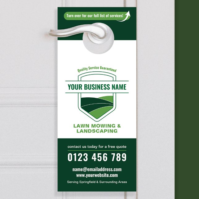 Modern Landscaping Lawn Mowing Marketing Door Hanger (Modern Landscaping Business Marketing Door Hanger in white and green)