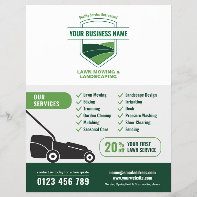 Modern Landscaping Lawn Mowing Marketing Flyer (Front)