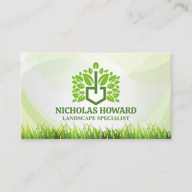 Modern Landscaping Logo | Grass Business Card (Front)
