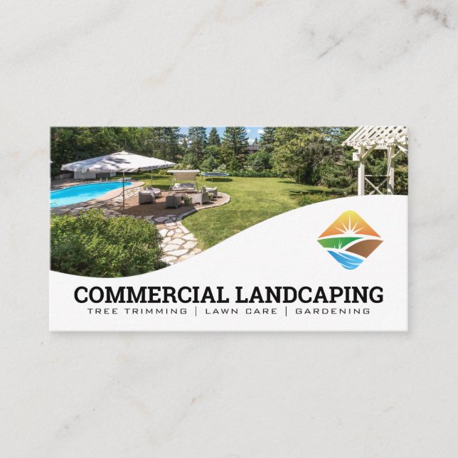 Modern Landscaping Logo | Residential Backyard Business Card (Front)