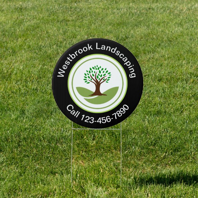 Modern Landscaping Services Round Yard Signs (Insitu)