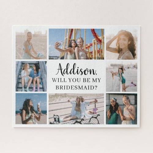 Modern Large 8 Photo Collage Bridesmaid Proposal Jigsaw Puzzle