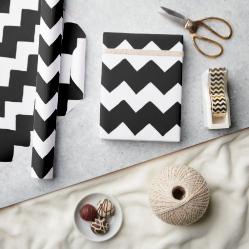 Modern Large Black  White Chevron Valentines Day Wrapping Paper