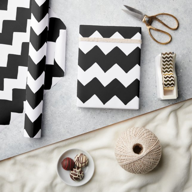 Modern Large Black & White Chevron Valentine's Day Wrapping Paper (Crafts)