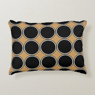Modern Large Circles Motif Black White With Tan Accent Pillow