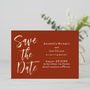 Modern Large Font on Terra Cotta Save the Date Foil Invitation