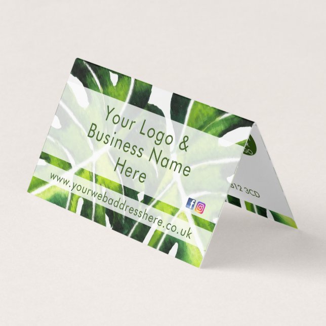Modern large green palm leaves design business card (Front)