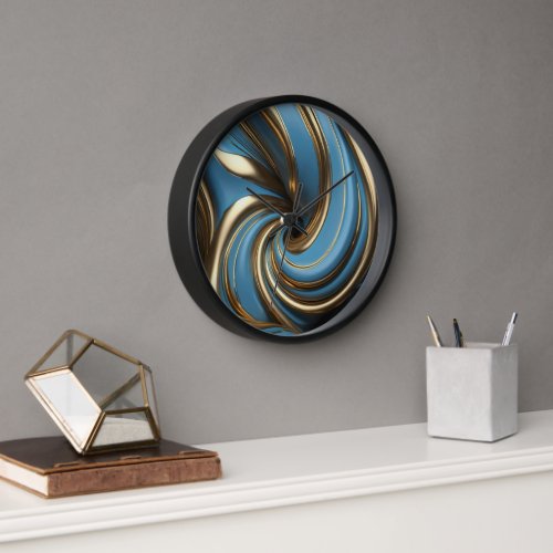 Modern Large Wall Clock with Chic Blue Swirl 