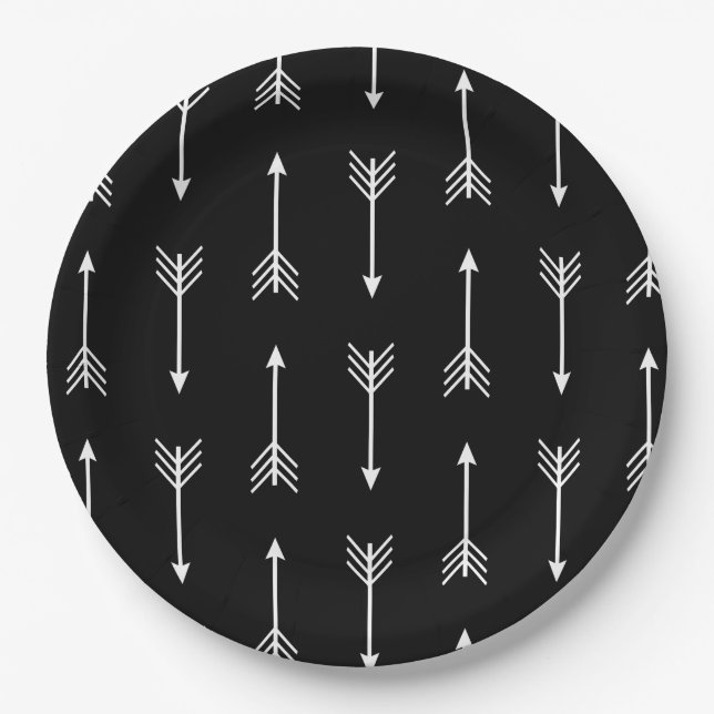Modern Large White Arrows & Black Paper Plates (Front)