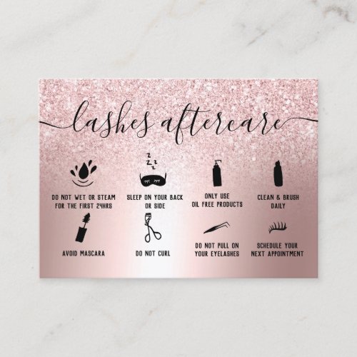 Modern lash aftercare rose gold glitter metallic business card