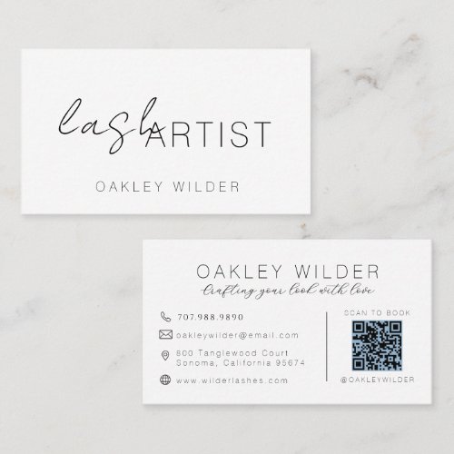 Modern Lash Artist Cocoa Script QR Code Business Card