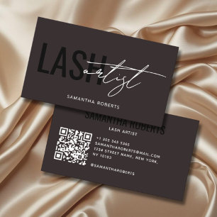 Modern lash artist QR Code dark brown Business Card