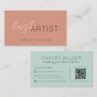 Modern Lash Artist Terracotta Aqua Script QR Code Business Card