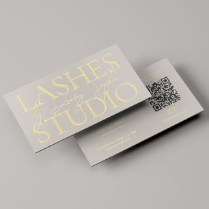 Modern Lash Brows Makeup Artist Beige Gold Foil Business Cards