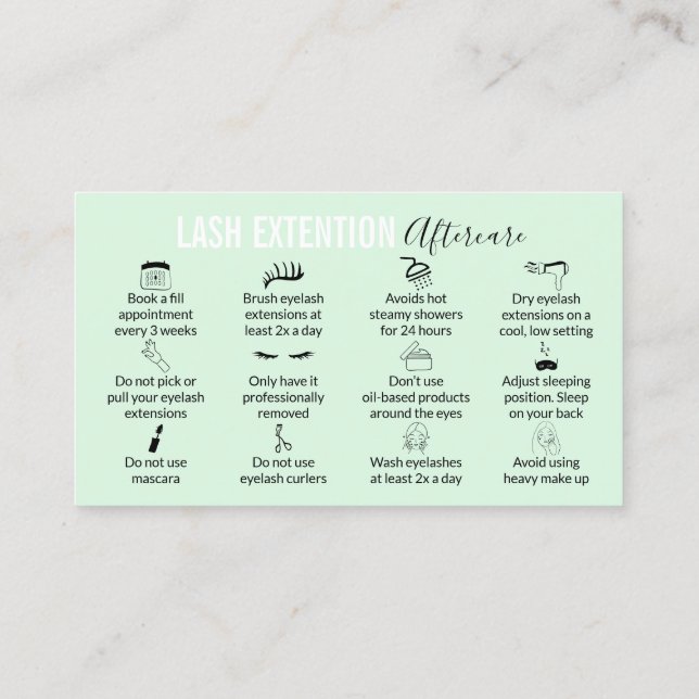 Modern Lash Extension Aftercare directions Business Card (Back)
