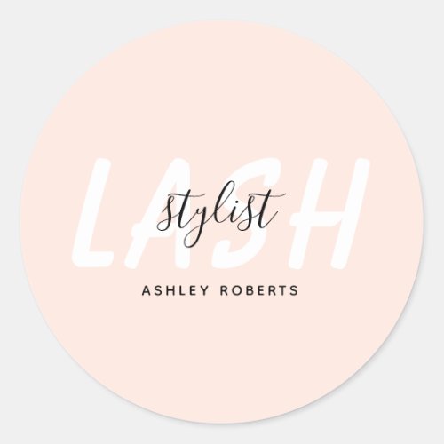 Modern lash stylist blush pink classic round sticker