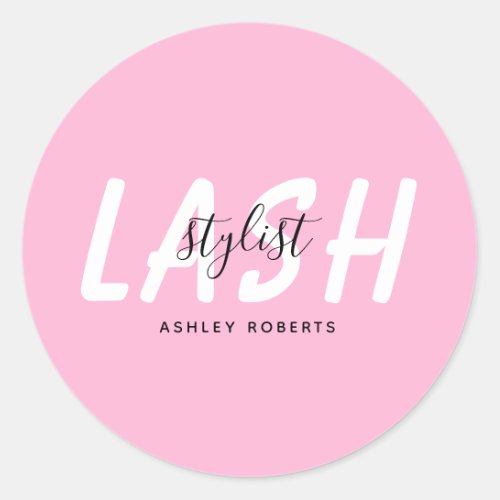 Modern lash stylist pink classic round sticker