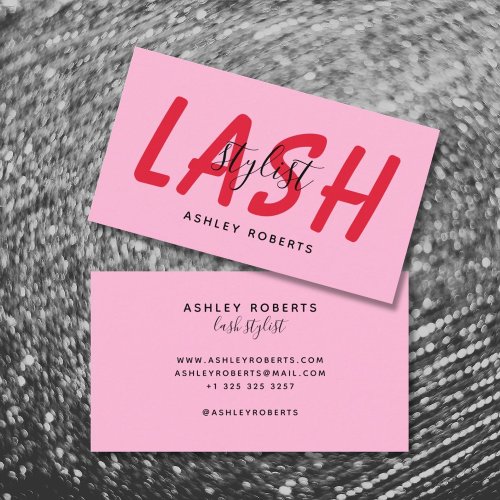 Modern lash stylist red pink business card