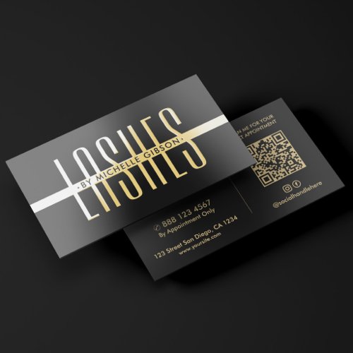 Modern Lash Tech Lashes Studio Black Gold Foil Business Cards
