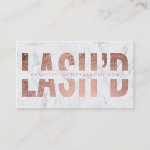 modern lashd cut out rose gold typography marble business card