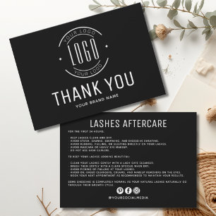 Modern lashes aftercare business logo  thank you card