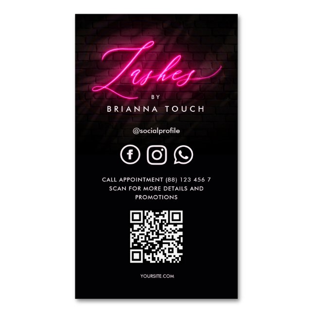 Modern Lashes Beauty Salon Lash Extensions QR Business Card Magnet (Front Vertical)