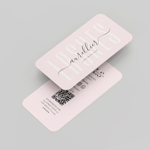 Modern Lashes Brows Beautician Monogram Pink  Business Card