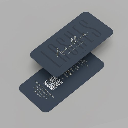 Modern Lashes Brows Dark Blue Makeup Artist  Business Card