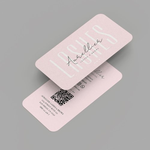 Modern Lashes Brows Makeup Artist  Monogram Pink  Business Card