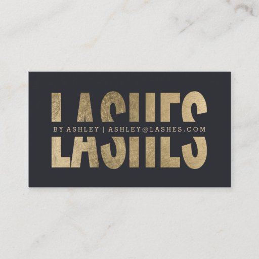 Customizable Modern lashes cut out faux gold typography grey business card