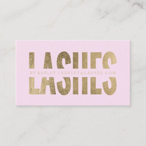 Modern lashes cut out faux gold typography pink business card