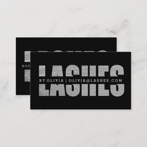 Modern lashes cut out Silver typography Black  Business Card