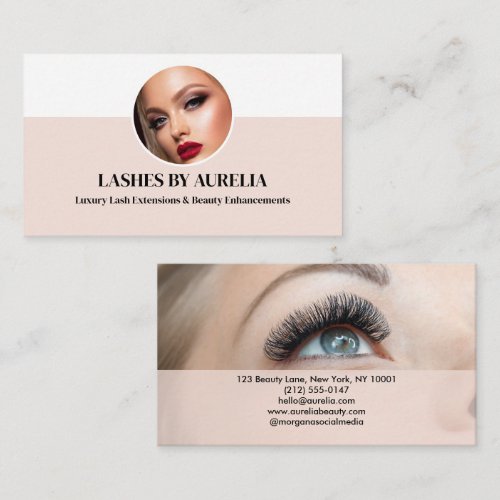 Modern Lashes Photo Blush Pink Business Card