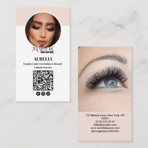 Modern Lashes Qr Code Photo Blush Pink Logo Business Card