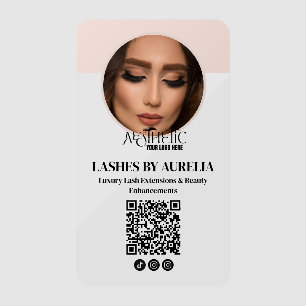 Modern Lashes Qr Code Photo Blush Pink Logo Clear Business Cards