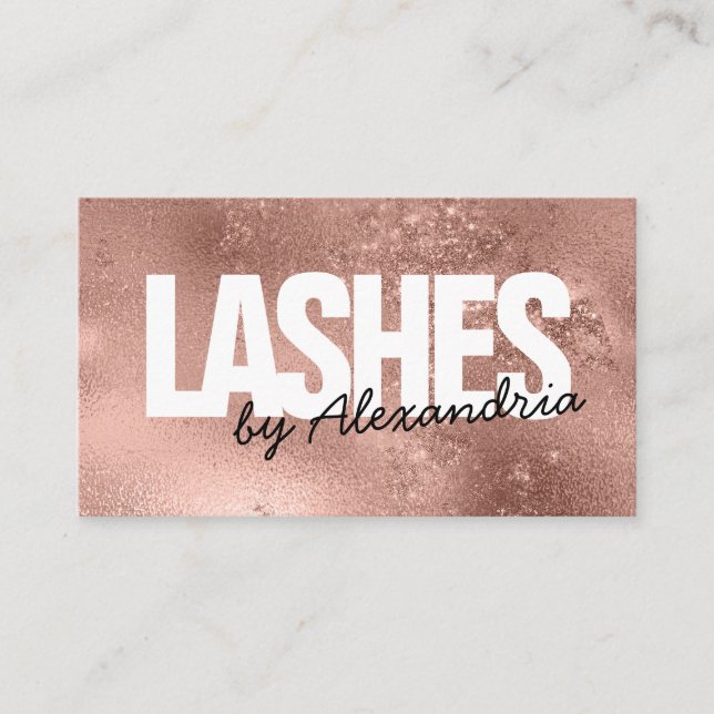 Modern Lashes Rose Gold Glitter Sparkle Eyelashes Business Card (Front)