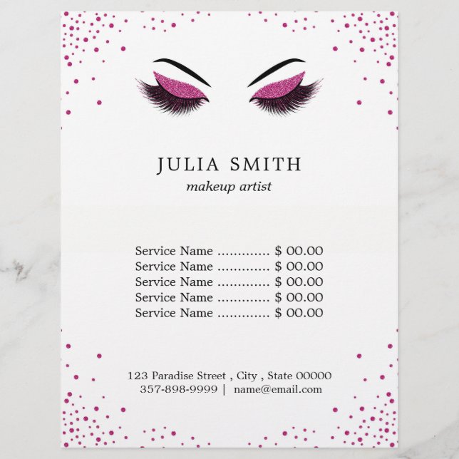 Modern Lashes with Dark Pink Glitter Makeup Artist Flyer (Front)