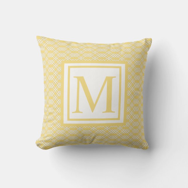 Modern Lattice Geo Monogram Butter Honeycomb Throw Pillow (Front)