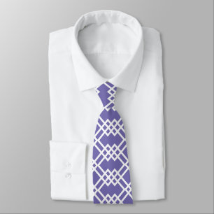 Modern Lattice Geometric Dark Periwinkle & White Neck Tie