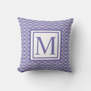 Modern Lattice Geometric Monogram Dark Periwinkle Throw Pillow