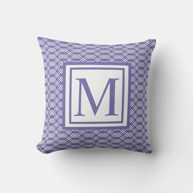 Modern Lattice Geometric Monogram Dark Periwinkle Throw Pillow (Front)