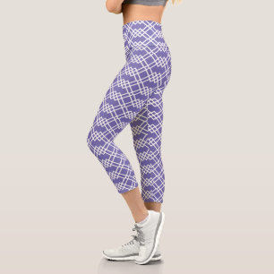 Modern Lattice Geometric Periwinkle & White Capri Leggings
