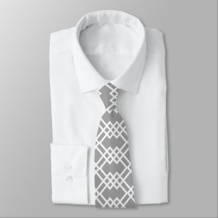 Modern Lattice Geometric Warm Gray & White Neck Tie